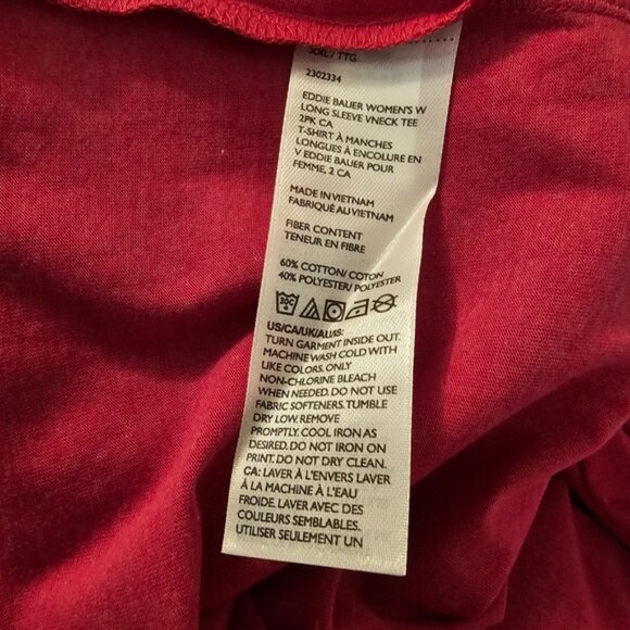 Fuschia Pink Eddie Bauer Women's Long Sleeve V-Neck T-Shirt - Picture 6 of 6